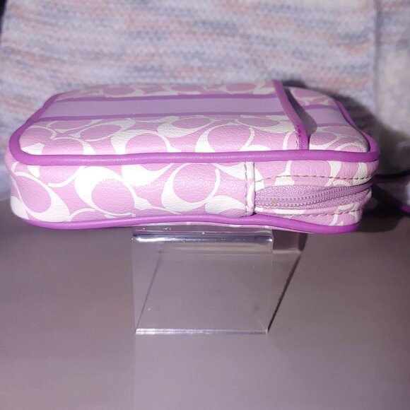 Coach Wristlet Mini Nolita Signature Canvas Iris Pink White Print Zip Closure - Picture 7 of 11